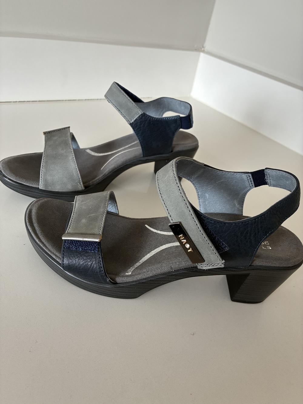 Women's Navy and Gray Low Heel Sandals